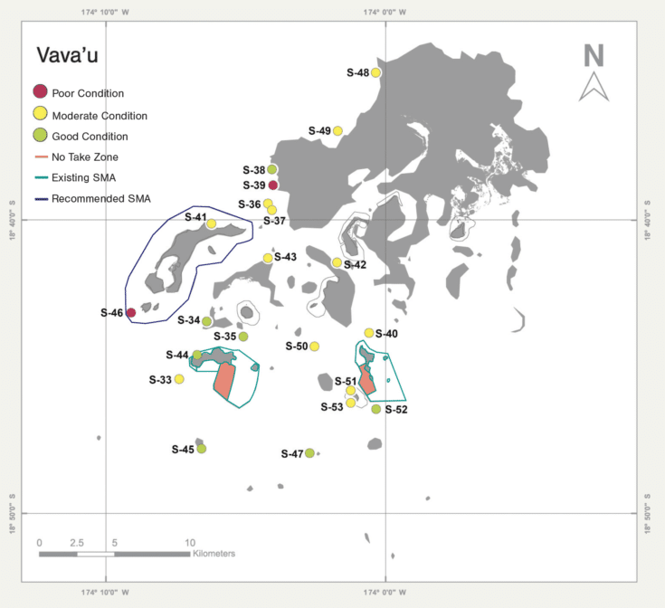 Coral reef health grades in Tonga