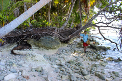 Sam Purkis studying sea level rise in the Chagos Archipelago