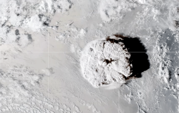 Earth-observing satellites captured the powerful eruption. NASA Earth Observatory