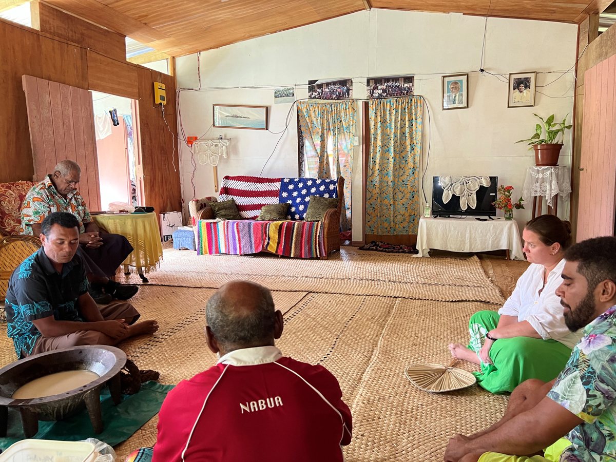 The chief and village elders conducting a sevu sevu with KSLOF and PBF team members.