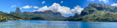 Pano of the bay in Moorea home to Gump research Station