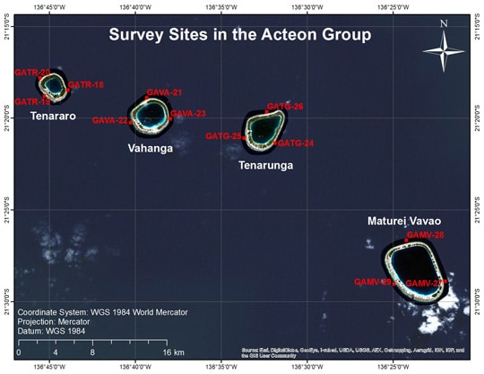 Acteon Surveys: Sites around four islands in the Acteon Group