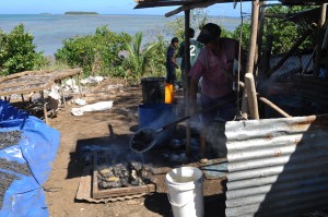 Part of the processing of beche-de-mer is to boil the sea cucumbers.