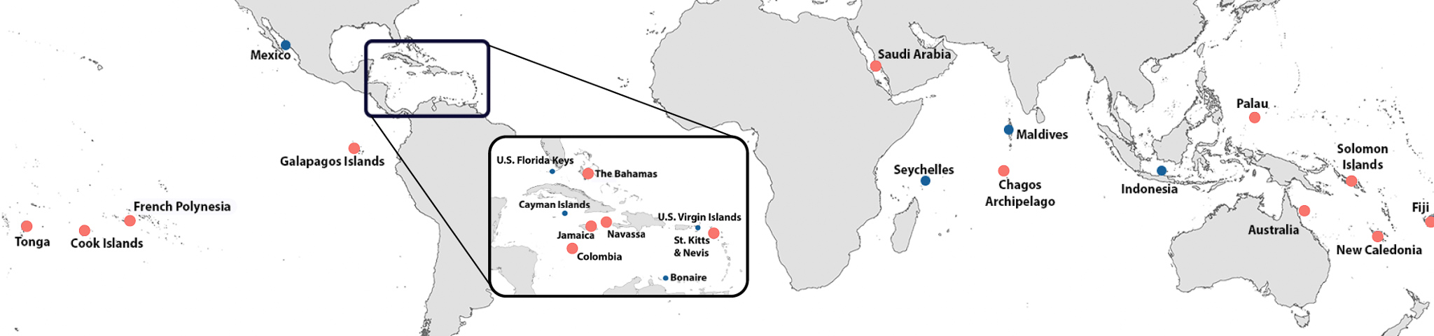 Location of all sites visited on the Global Reef Expedition
