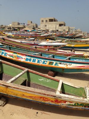 Colorful pirogues, the traditional fishing boat used in Senega