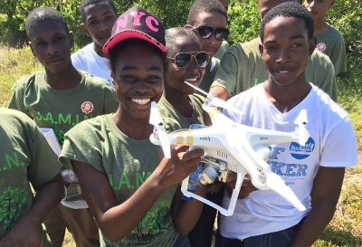 Students excited to launch the aerial drone.