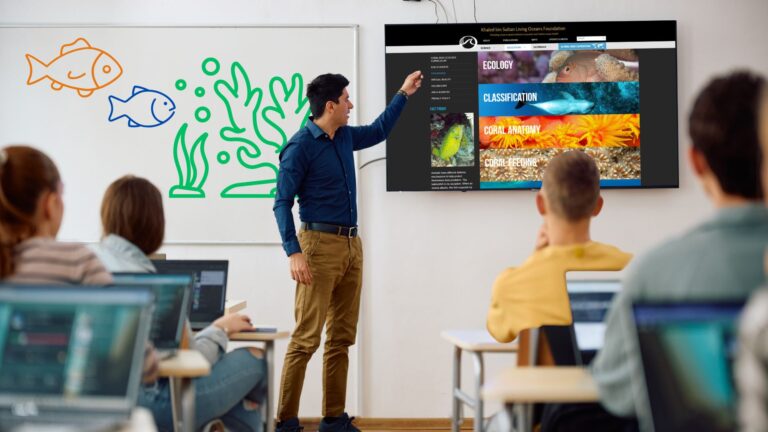 Teacher using Coral Reef Ecology Curriculum in classroom settting