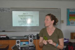 Ryann Rossi, PhD Candidate at North Carolina State University explains to Forest Heights Academy students how they will isolate the potentially diseased lesions on their leaves.